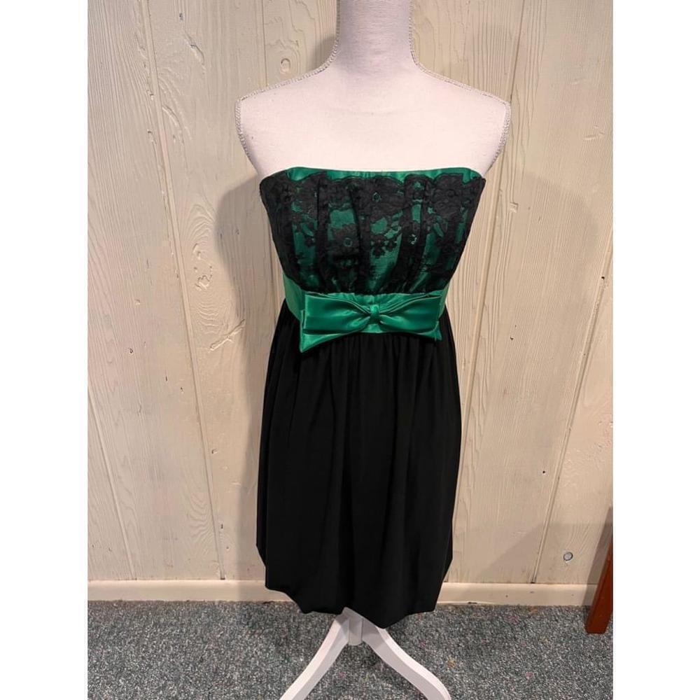 Jessica McClintock Gunne Sax Black Green Strapless Dress Size 9